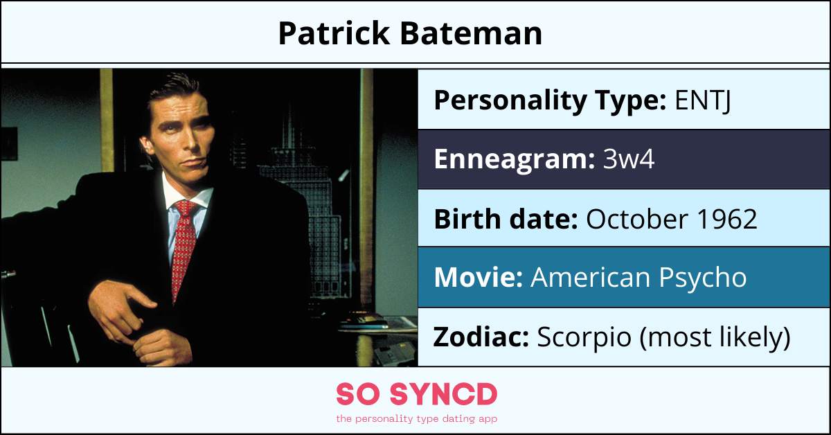 Patrick Bateman Personality Type, Zodiac Sign & Enneagram | So Syncd