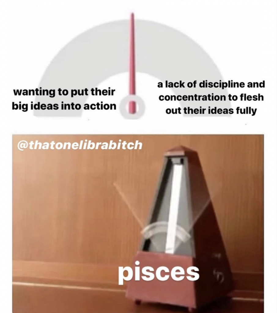 Pisces meme: want to put their ideas into action but also have no concentration