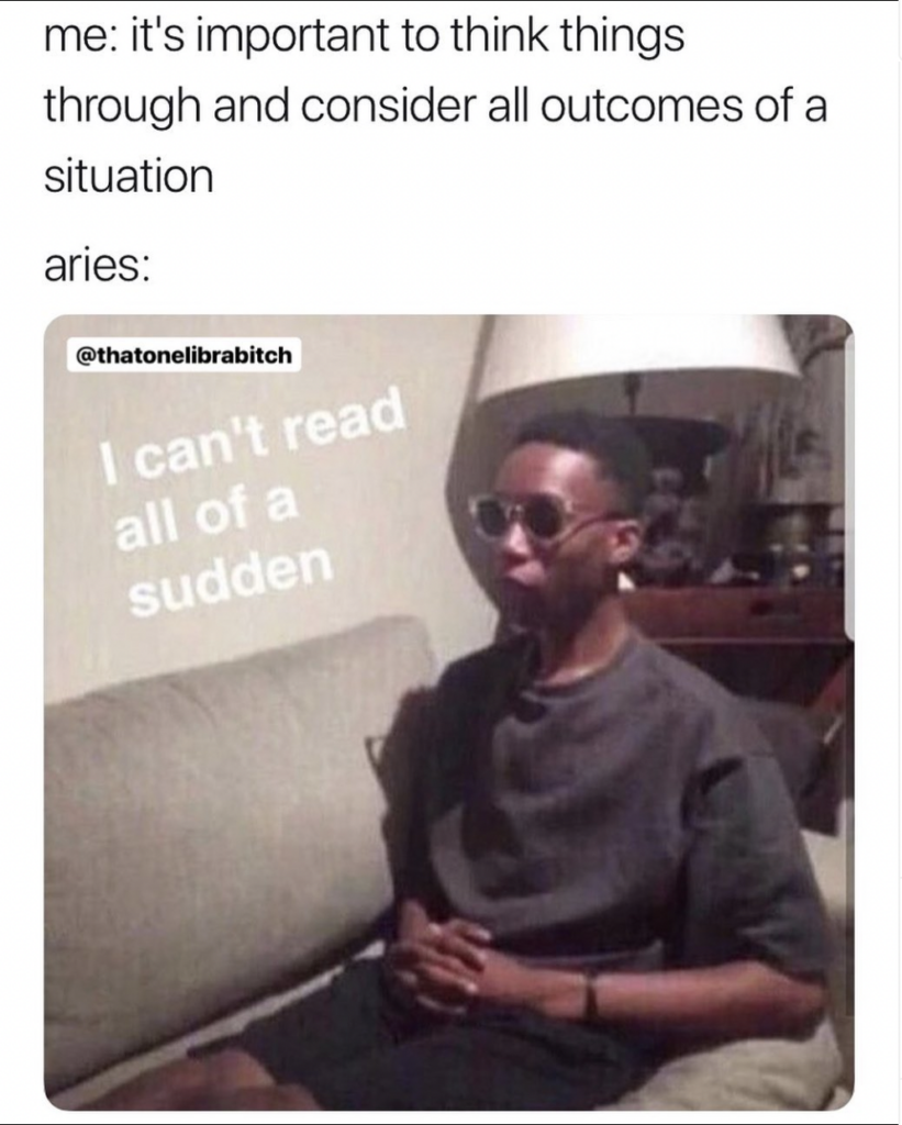 Aries meme: never think things through before you react