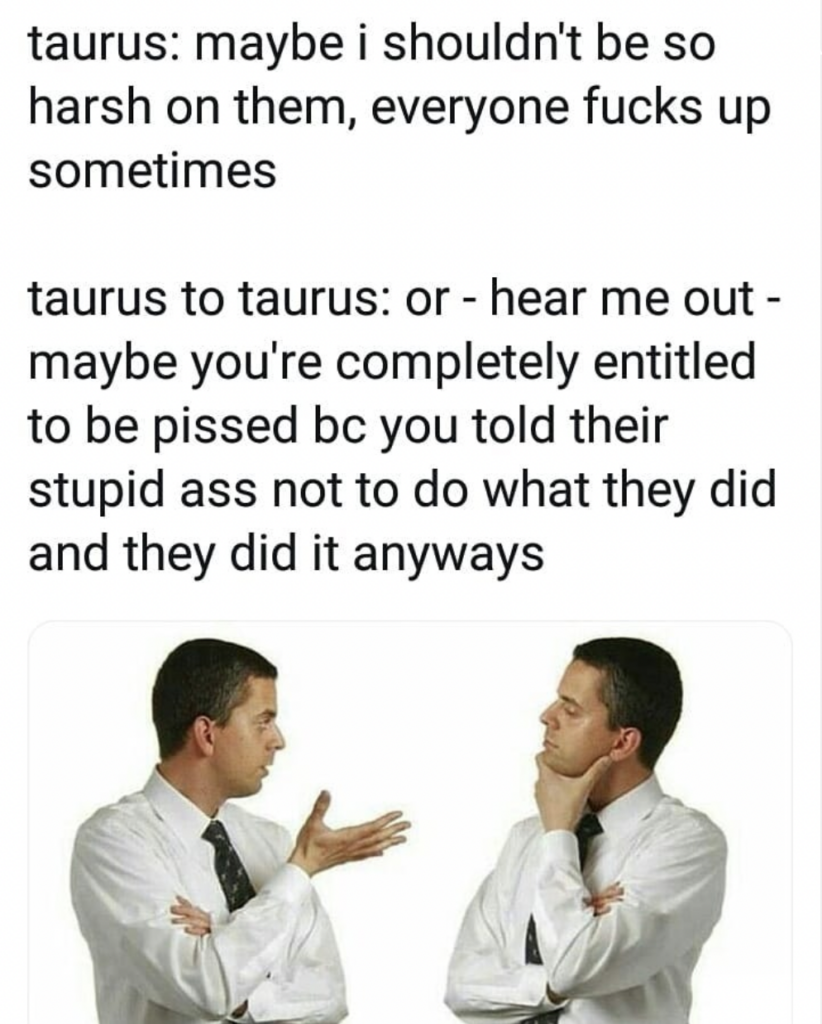 Taurus meme: tough on others and their mistakes