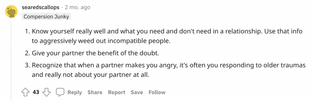 Reddit relationship advice:giving your partner benefit of the doubt