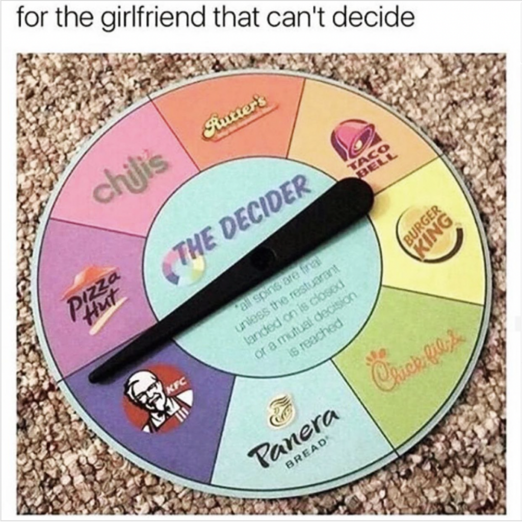 Funny Relationship memes: can't decide where to eat