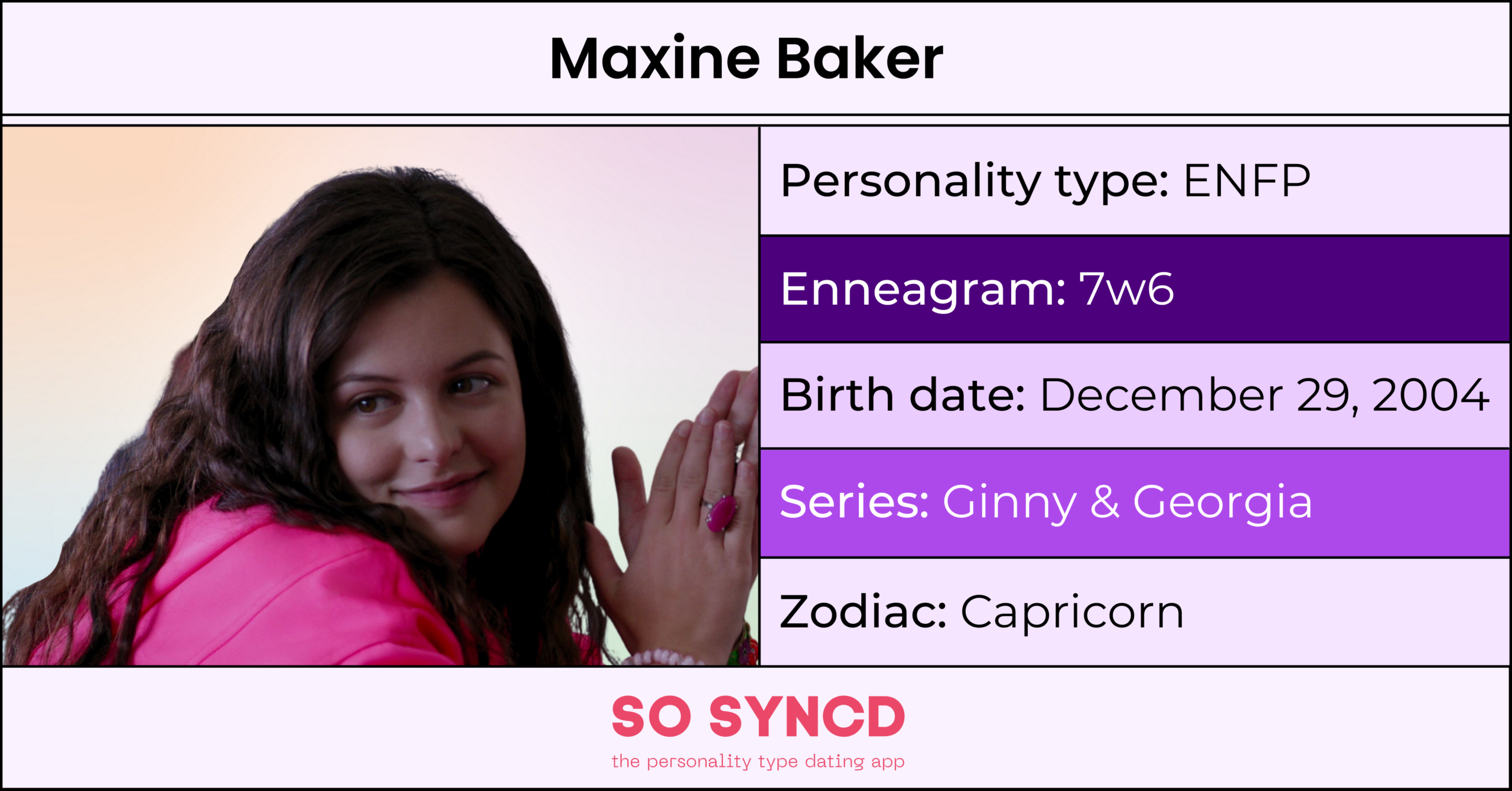 Maxine Baker Personality Type Zodiac Sign Enneagram So Syncd