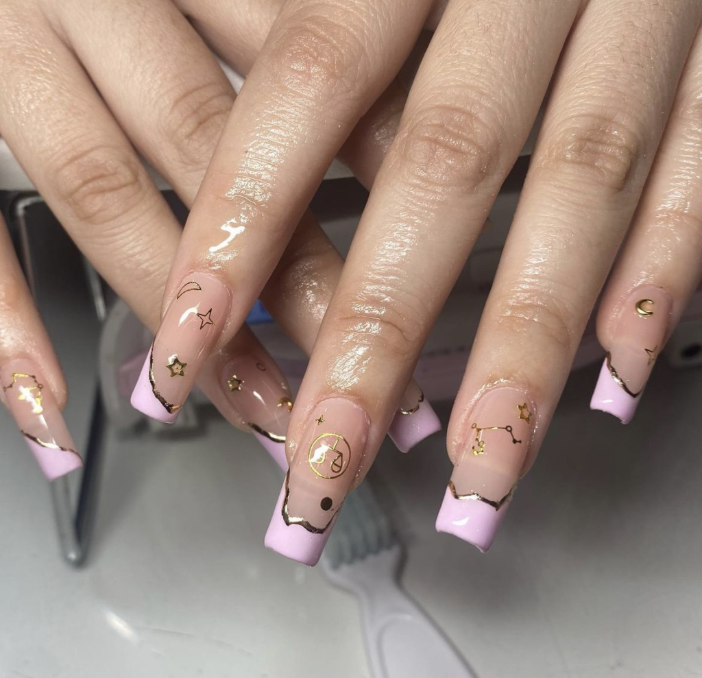 Pink tips with gold art