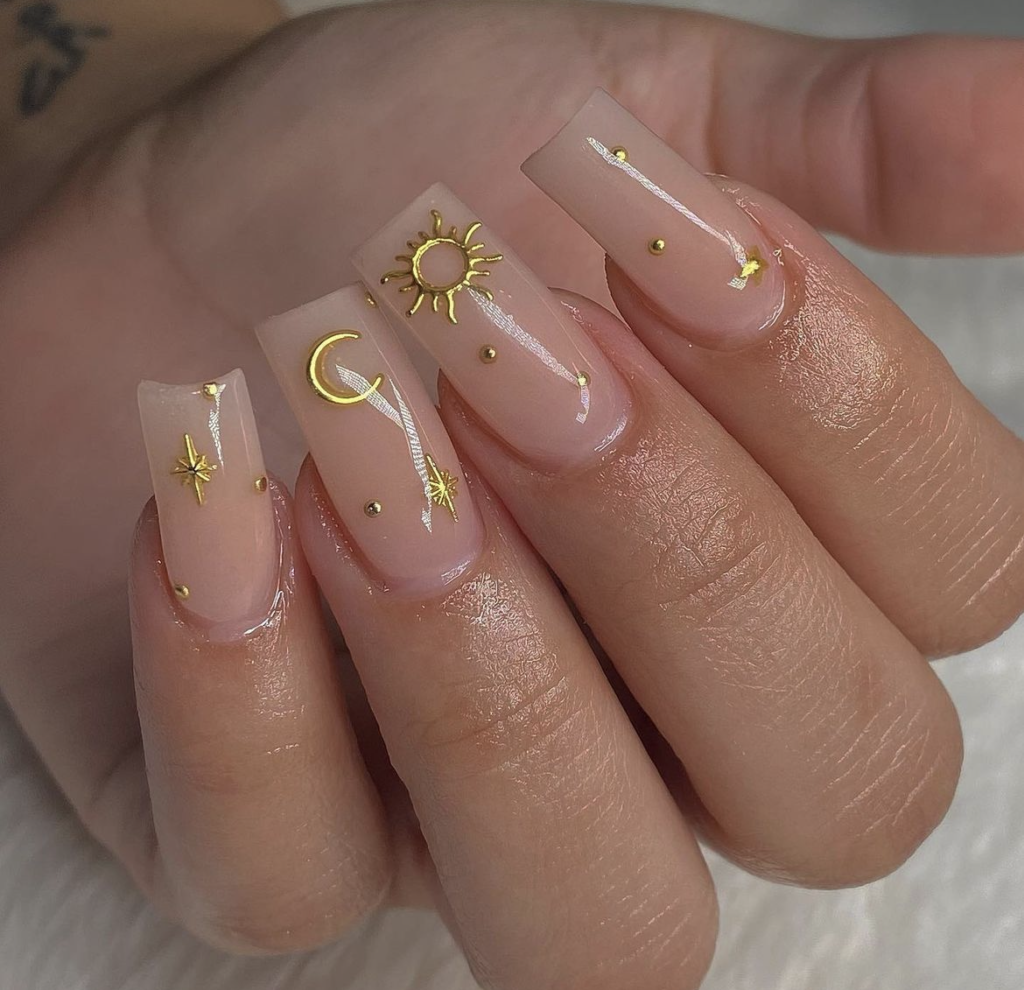 Gold half moon nails