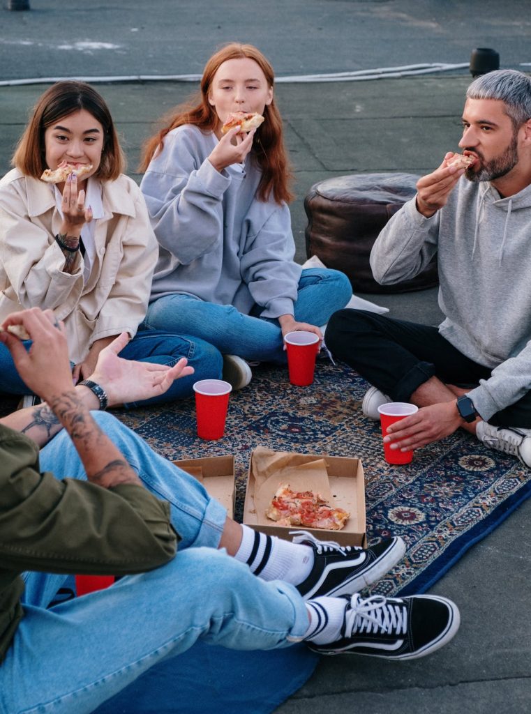 Group eating pizza